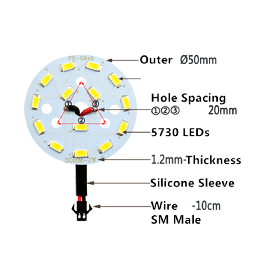 Light Panels 50mm 7W 5730 SMD LED With SM2.54 Header • MKTechnic
